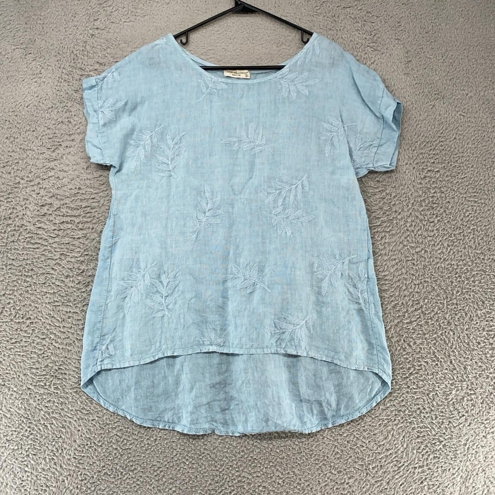 Terzo Millennio Linen Tunic Top Womens Small Blue Embroidered Made In Italy